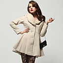 Hairy Collar Long Sleeves Wave Hem Coat / Women's Coats (FF-B-0736743)