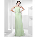 Sheath/Column Sleeveless One Shoulder Floor-length Chiffon Evening Dress
