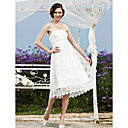a-lijn strapless thee-length kanten bruidsjurk