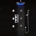 LED Wall Mount Thermostatic Shower Faucet with BodySprays (Chrome Finish)