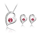 mooie dames hartvorm kristallen sieraden sets in sliver legering inclusief ketting oorbellen meer kleuren beschikbaar