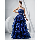 A-line Strapless Floor-length Organza Evening Dress