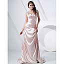 A-line Straps Court Train Stretch Satin Evening Dress