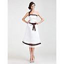 A-line Strapless Tea-length Satin And Organza Bridesmaid Dress