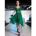 A-line V-neck Asymmetrical With Beading Evening/ Prom Dress