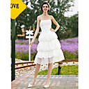 A-line Strapless Knee-length Taffeta Lace Tiered Wedding Dress