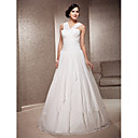 A-line V-neck Floor-length Chiffon Satin Wedding Dress