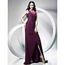 Sheath/Column Jewel Neck Chiffon Over Lace Evening Dress With Sweep/Brush Train