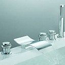 Contemporary Two Handles Waterfall Tub Faucet with Hand Shower (Chrome Finish)