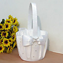 cesta de flores de raso blanco con lazo de cinta y diamantes de imitación