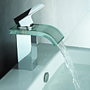 Modern Waterfall Bathroom Sink Faucet with Glass Spout(Chrome Finish)