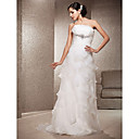 Sheath/Column Strapless Court Train Organza Wedding Dress