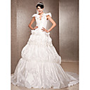 A-line V-neck Chapel Train Taffeta  Wedding Dress