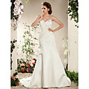 Trumpet/Mermaid Spaghetti Strap Chapel Train Satin Wedding Dress