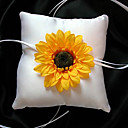 Bold Sunflower On White Satin Ring Pillow