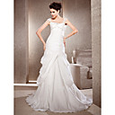 A-line Court Train Taffeta And Tulle Wedding Dress With Straps