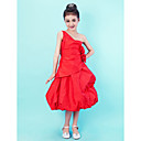 A-line One Shoulder Tea-length Taffeta Junior Bridesmaid Dress
