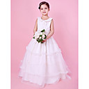A-line Jewel Neck Floor-length Organza And Satin Flower Girl Dress With Buttons