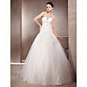 A-line Strapless Chapel Train Organza And Lace Wedding Dress