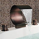 Antique Oil Rubbed Bronze Waterfall Widespread Bathroom Sink Faucet