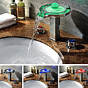 Color Changing LED Waterfall Widespread Bathroom Sink Faucet (Chrome Finish)