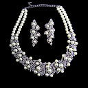 luxueux strass deux pièces dames collier et boucles d'oreilles bijoux mis avec perle (50 cm)