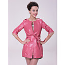 3/4 Sleeve Collarless Party/ Career Lambskin Leather Coat With Belt (More Colors)