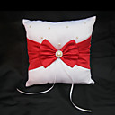Hot Heart Wedding Ring Pillow In White Satin With Faux Pearls