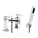 Centerset Double Handles Bridge Solid Brass Tub Faucet with Hand Shower - Chrome Finish