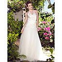 A-line Strapless Floor-length Elastic Silk-like Satin Tulle Wedding Dress