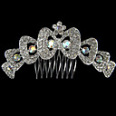 Silver Alloy Rhinestone And Pearl Bow Hair Comb