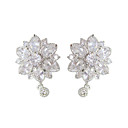Unique White Platinum Plated With Flower Shape Cubic Zirconia Earrings