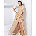 A-line Princess One Shoulder Floor-length Chiffon Evening Dress With Split Front