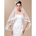 Two-tier Fingertip Wedding Veil With Lace Applique Edge