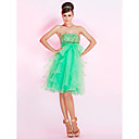 a-lijn strapless knielange organza cocktail jurk
