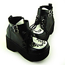 preto e branco pu 8cm de couro do salto alto sandálias Punk Lolita (alta corte)
