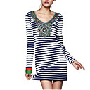 Cozy Stripe Ethnic Long T Shirt Dress