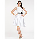 A-line Square Knee-length Satin Bridesmaid Dress