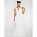 Sheath/Column V-neck Sweep/Brush Train Chiffon Plus Size Wedding Dress