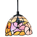 60W Tiffany Pendant Light with 1 Light Butterfly And Flower Pattern