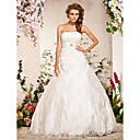 Ball Gown Strapless Floor-length Lace Satin Wedding Dress