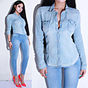 alto elástica pequeña manga camisa denim