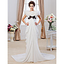 Sheath/ Column Jewel Chapel Train Chiffon Wedding Dress