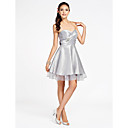 A-line Sweetheart Strapless Knee-length Organza Over Taffeta Organza Bridesmaid Dress