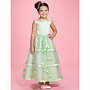 uma linha de jóias do tornozelo-comprimento organza sobre cetim vestido da menina flor