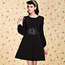ts vintage taille borduren elegante sleeve jurk