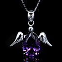Fine Jewelry Elegante Herz Amethyst Flügel Sterling Silber Halskette