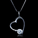 Fine Jewelry Lovely Big Heart Zircon Sterling Silver Necklace