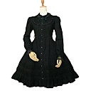 Camiseta de manga larga hasta la rodilla con volantes de algodón Lolita dulce collar de encaje