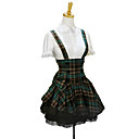 Short Dark Green Check Pattern Terylene Sweet Lolita Suspender Skirt